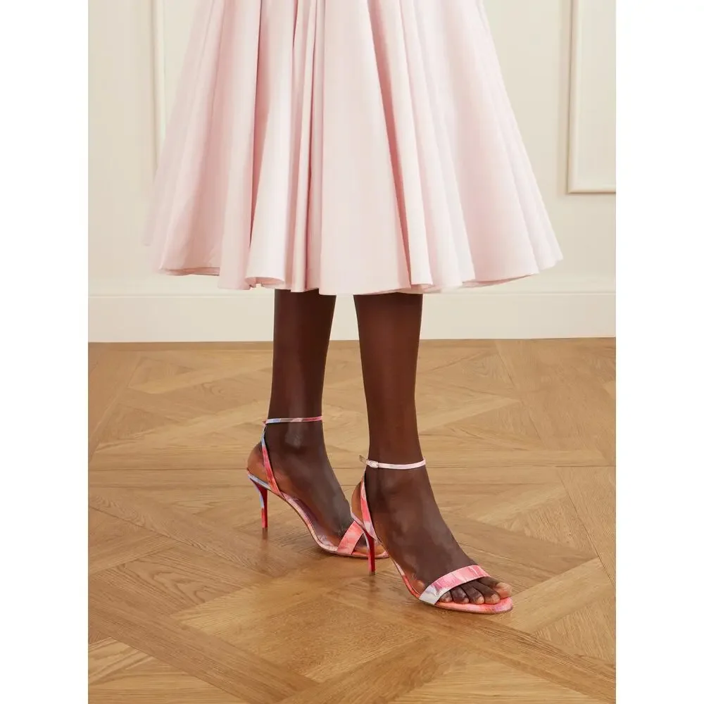 Christian Louboutin Miss Z Sandal 80 Pink Floral Ankle Strap Sandal Heel Pump 36